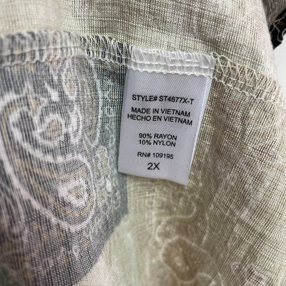 Plus Size Western Boho Bandana Americana Patchwork Button Up Shirt 2X Earth Tone - Picture 4 of 6